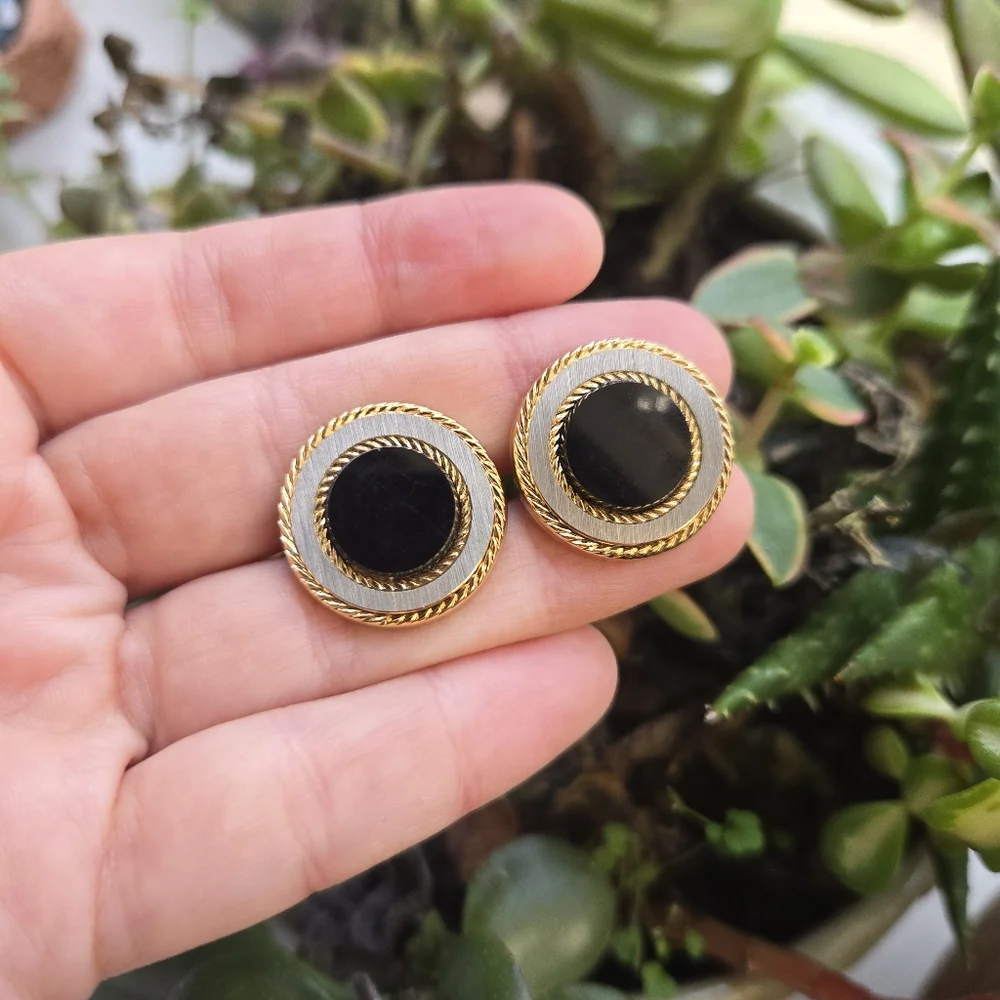 Vintage Black Gold & Silver Modern Classic Cuff Links